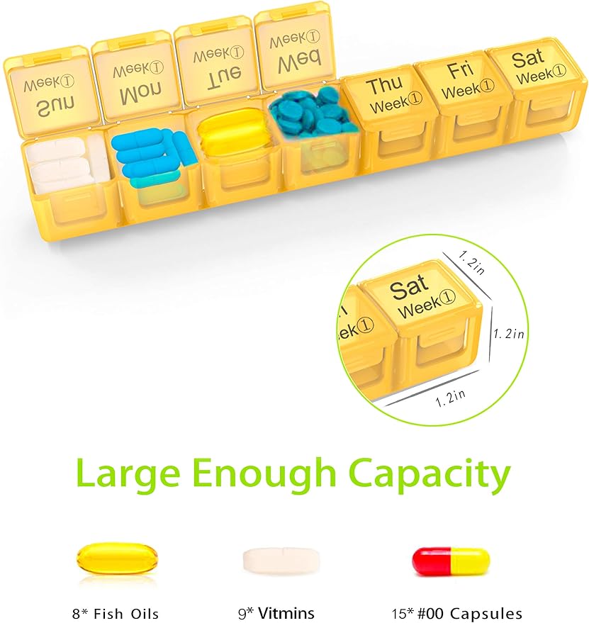 Large Monthly Pill Organizer 28 Day Medication Organizer Storage by Week,Extra Large Compartments Dust-Proof Pill Case Medication Reminder Travel Container for Vitamins/Fish Oil/Supplements