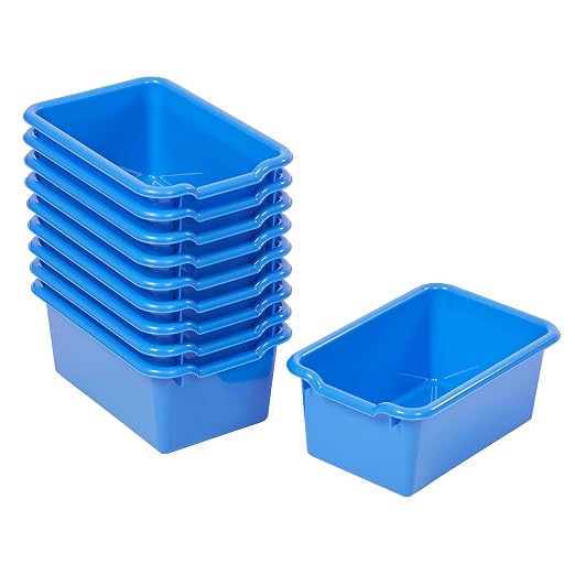 ECR4Kids Scoop Front Storage Bins, Multipurpose Organization, Blue, 10-Piece | Durable plastic, GREENGUARD Gold Certified, 1.2 gallon capacity, lightweight & nestable, built-in handle, classroom/home use