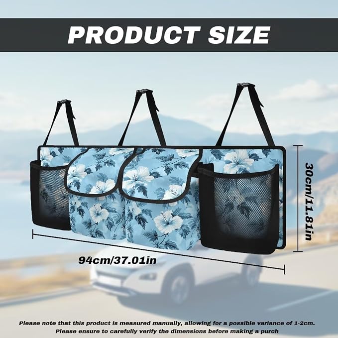 Dreaweet Blue Hibiscus Flower Trunk Organizer for Car Women Hanging Back Seat Storage with 4 Pockets Collapsible Car Cargo Trunk Storage Organizer Bag for Truck,SUV,Van with Adjustable Straps