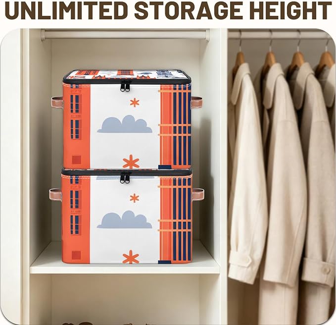 London Big Ben Foldable Storage Bin with Lid Zipper | Closet Shelf Organizer, Boxes, Basket Containers for Home, Lidded Storage Cube for Bedroom, Waterproof, with Handles