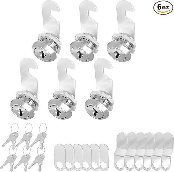 6 Pack Cabinet Locks with Key, 5/8" Cam Lock Keyed Alike, Lock for Cabinet Door Secure File Drawer RV Storage, Mailbox Lock Replacement Kit, Zinc Alloy