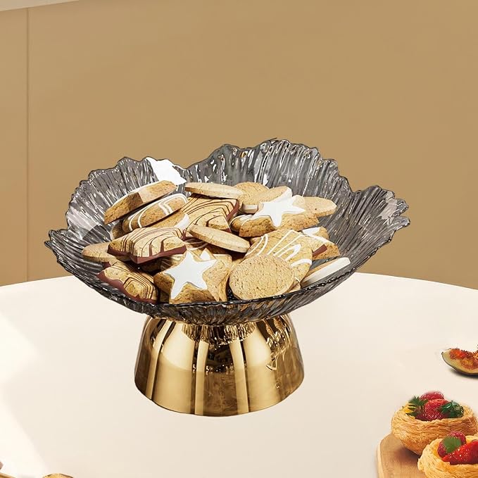 Decorative Pedestal Bowl Dish Holder Dessert Display Stand Decor Fruit Basket Serving Tray for Drawing Room Housewarming Gift, A Gray