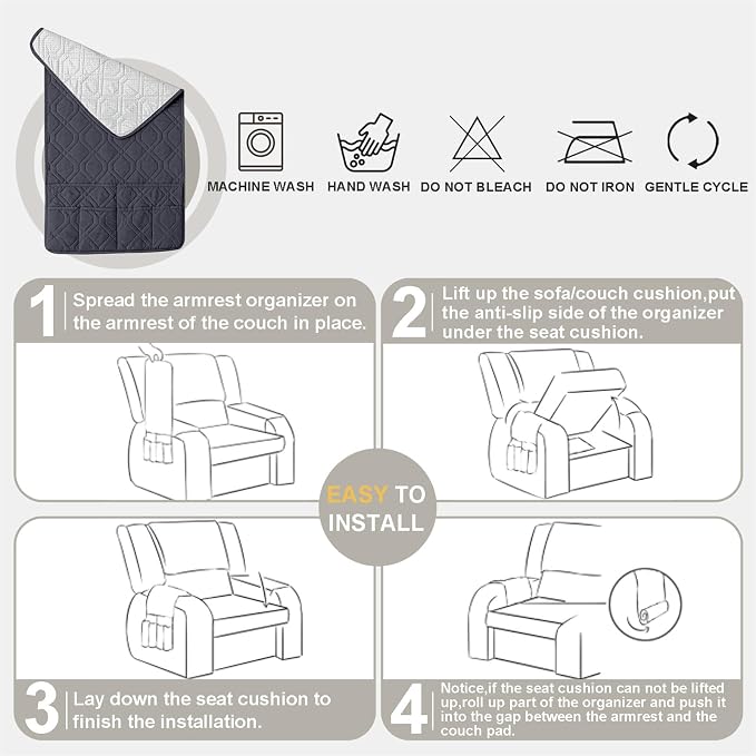 Chair arm Covers Recliner armrest slipcover Sofa arm Protector Couch arm Sleeve arm Cover for Pets Furniture arm pad headrest Cover (Grey,3 Seater 5PCS)