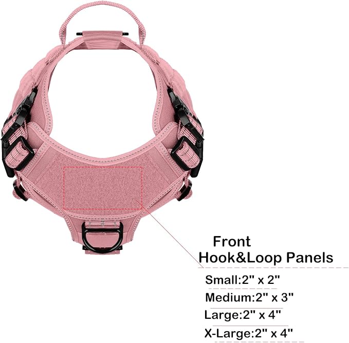 ICEFANG Tactical Dog Harness for Large Dogs,Reflective No Pull Dog Vest | with Control Handle,Adjustable,Front Hook,2 Leash Clips,Soft Padded,MOLLE Panel,Pink,Large