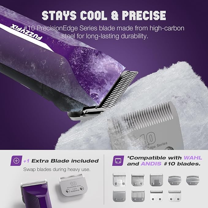 AmpFix Professional Dog Grooming Clippers - 2 Detachable Blade 8 Metal Combs, 2-Speed Heavy-Duty Motor, 10ft Cord, Anti-Slip Shatter-Proof Housing for Pet All Coats