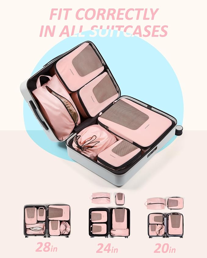 BAGSMART Compression Packing Cubes for Travel, 6/5/4set Lightweight Packing Organizers, Summer Travel Essentials Suitcase Organizer Bags Set