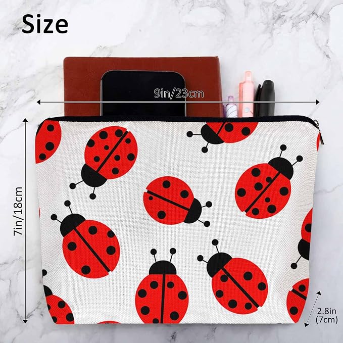 Ladybug Cosmetic Bags For Women, Nature Animal Ladybug Roomy Makeup Bag Toiletry Bag Accessories Organizer Storage Bags Makeup Pouch For Travel Business Gym Camping Bathroom Red