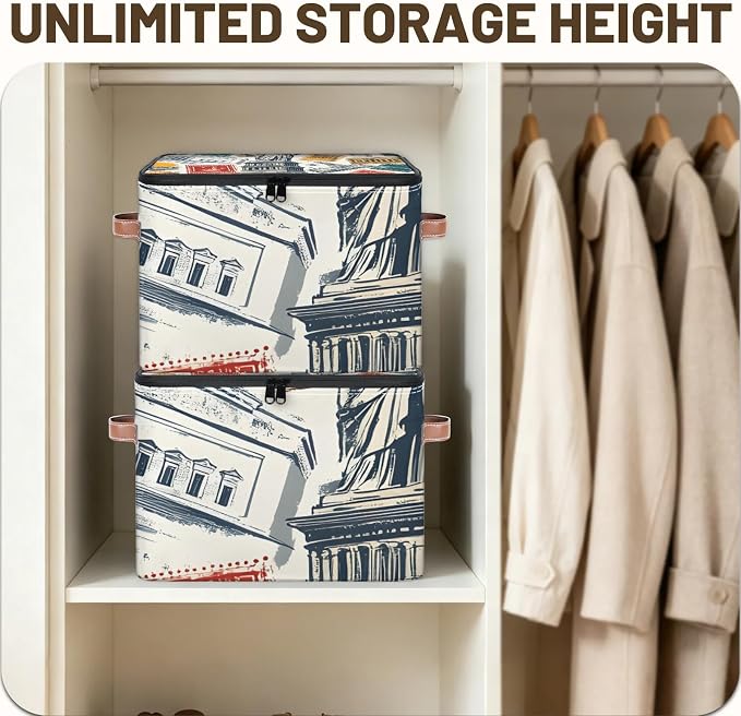 England London Foldable Storage Bin with Lid Zipper | Closet Shelf Organizer, Boxes, Basket Containers for Home, Lidded Storage Cube for Bedroom, Waterproof, with Handles