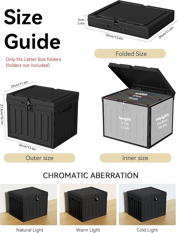 Oterri Lockable Plastic File Box with Lid for Letter-Size | Hanging File Folders Not Included. Black, Large 1-Pack. Home, Office, Classroom, Dorm, Tax, Under Bed, Filing Cabinet.