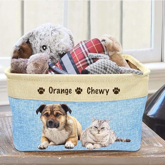 Personalized Dog Toy Box Storage Custom Dog Basket with Pet's Name Cat Toy Storage Gift for Pet Lovers (Grey)