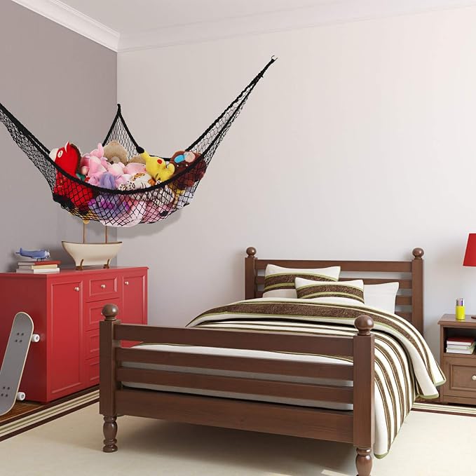 Stuffed Animal Hammock, Jumbo Toy Storage Net 83" Wall Sling Corner Extra Large Kids Children Mesh Toy Net Organizer (Black, 83 Inch)