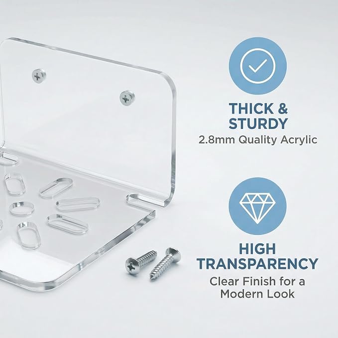 NIIIYTYB Acrylic Camera Shelf for Wall Mount Small No Drill Stand for Security Video Devices Baby Monitor and Speaker Clear Indoor Shelves Easy to Install for Home or Office Use
