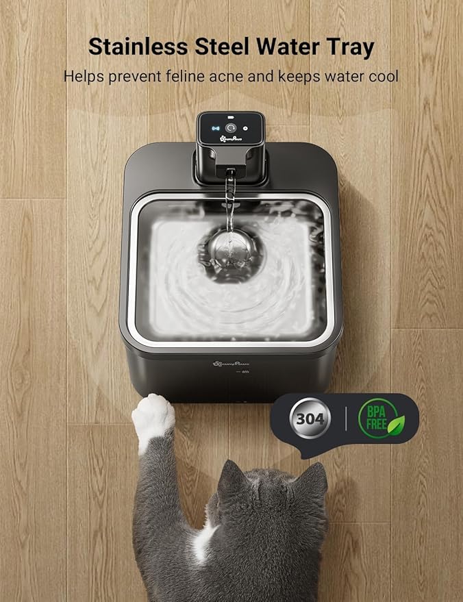 DownyPaws Cat Water Fountain Cordless, 84oz/2.5L Fursink Wireless Pet Water Fountains for Cats Indoor, Battery Operated Cat Drinking Fountain with Motion Sensor, Ultra Quiet Pump, BPA-Free, Black Pro