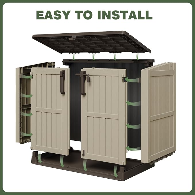 LHBcraft Waterproof Outdoor Storage Box 36 Cu Ft with Lockable Doors,Portable Outdoor Storage Shed,Horizontal Outdoor Storage Cabinet for Garden,Brown-Beige