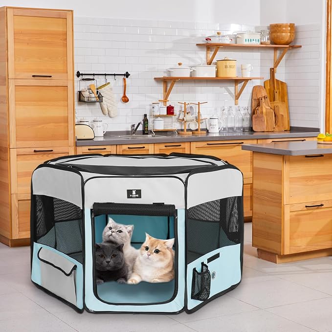 X-ZONE PET Foldable Dog Playpen, Portable Pet Play Pen for Puppy Cat, Blue | Pop‑Up Dog Playpens Indoor & Outdoor, Waterproof Dog Kennel Cage, Removable Top, Travel Camping Playpen, X-Large Size