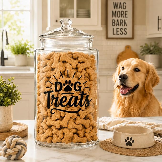 2-Gallon Dog Treat Container Airtight – Large Glass Jar for Countertop, Stylish Dog Treats Container & Dog Cookie Jar, Perfect Dachshund Accessories & Dog Treat Storage