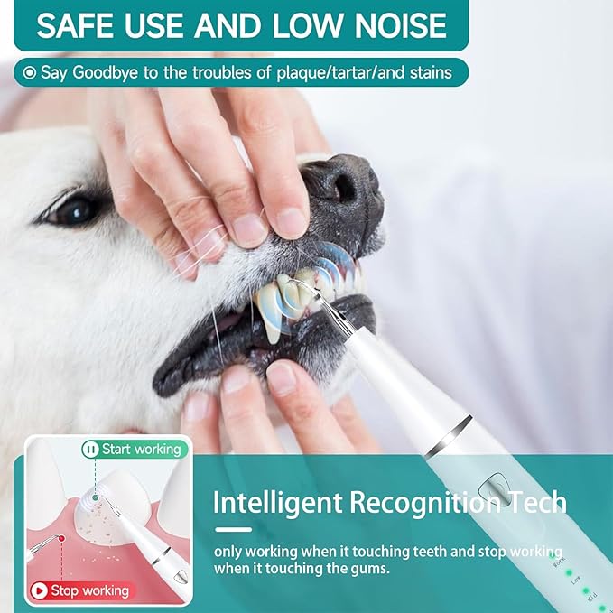 Plaque Remover for Teeth, Pet Ultrasonic Cleaner, Dog Plaque and Tartar Remover with LED Light, Dog Teeth Cleaning Dental Care Kit for Tartar and Stains, Suitable for Dogs and Cats (White)