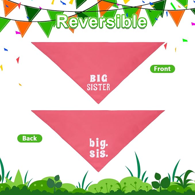 Big Sister Dog Bandana Pink XLarge 1PCS, Adjustable Triangle Scarf | Pregnancy Announecment, New Baby for Family.