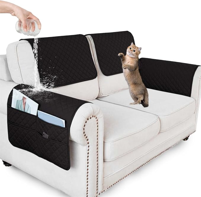 Large Polyester Armrest and Headrest Covers with 2 Pockets | Soft, smooth polyester resists daily wear nonslip silicone backing helps shield recliners and sofas from pet scratches