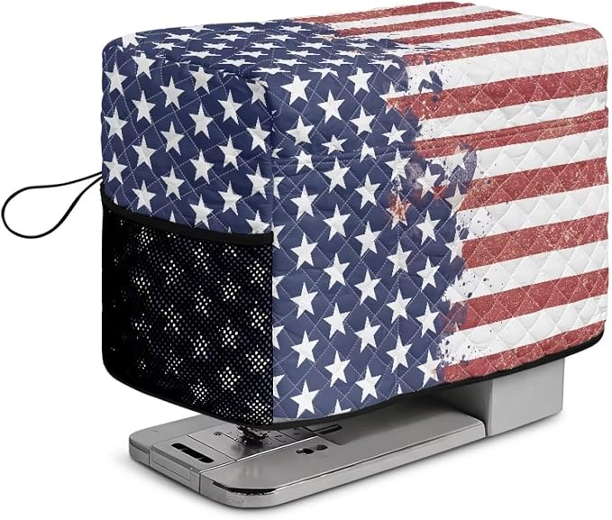 Sewing Machine Cover Polyester Febric US Star Stripe Flag Print | Dust Pet Hair Protection,Quilting Design,Fits Standard Singer,Brother Janome Machines,Protecting Decorating Your Sewing Space