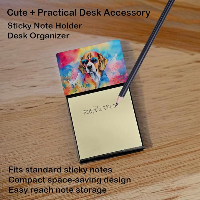 Caroline's Treasures Beagle Hippie Dawg Sticky Note Holder Refillable Dispenser Self-Sticky Note Pads, Memo Pads Blank Desk Accessories