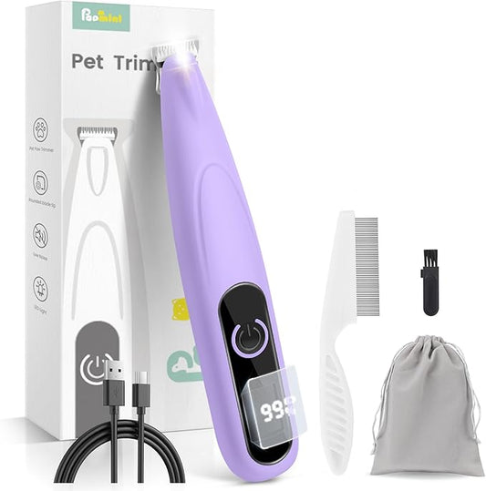 PAPMINI Dog Paw Trimmer with LED Display,35dB Ultra-Low Noise Dog Grooming Clippers,Cordless Paw Trimmers for Dog's Feet with LED Light,Type-C Rechargeable Cat Hair Trimmer for Paws, Ears, Face, Rump