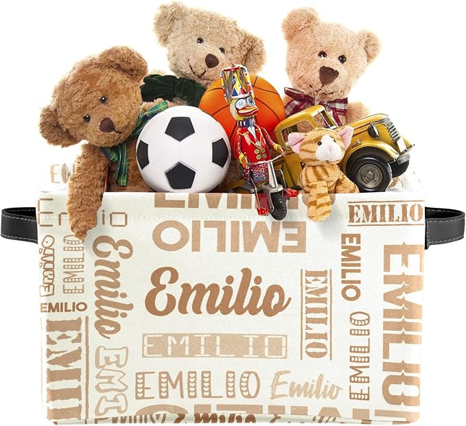 Personalized Toy Box Storage Bins for Boys Girls with Name, Kids Custom Storage Basket Cubes Organizer with Handles, Shelf Closet Storage Baskets Bin Customized Gift, 1 Pack
