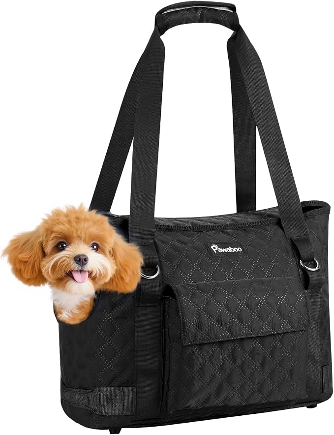 Pawaboo Dog Purse Carrier for Small Dogs with Pocket,Up to 11Lbs | Lightweight & Portable Dog Tote Bag Carrier Purses,Soft Sided Design,Front Pocket for Storage Travel Shopping Black