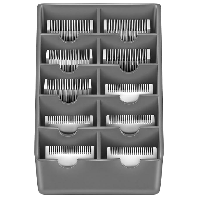 1 Pack Grey Clipper Blade Holder 10 Slot Clipper Razor Blade Rack Storage Tray Caddy Grooming and Barber Holder Organizer Case and Stylist Station Accessories