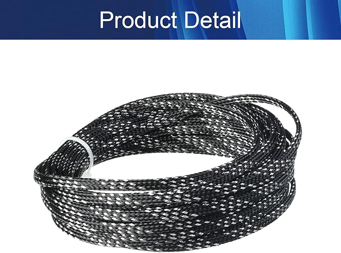 Jutagoss PET Expandable Braided Cable Sleeve, 16.4ft - 3/16 inch Black Silver Cable Management Sleeve, Wire Loom Tube Cord Protector for USB Cable, Power Cord, Audio Video and More, 1Pc