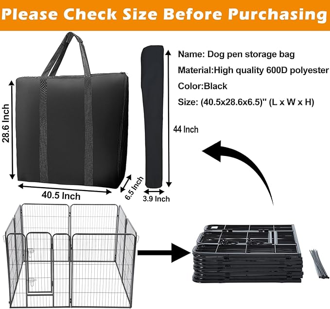 LWFCOEE Dog Playpen Storage Bag, 24/32/40 Inch Waterproof Heavy Duty Dog Fence Travel Bag with Handle for RV Trip, Fits 8 Panels Dogs Pen and 9 Stakes, 40.5"x28.6"x6.5"
