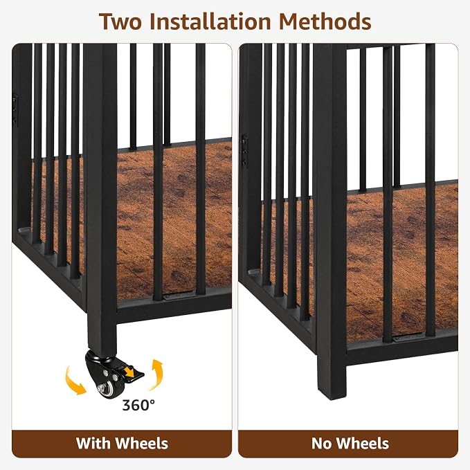 42.3" Large Dog Crate Furniture Foldable, Easy Assembly Dog Kennel Indoor, Heavy Duty Wooden Dog Cage End Table with Wheels, for Small/Medium/Large Dogs