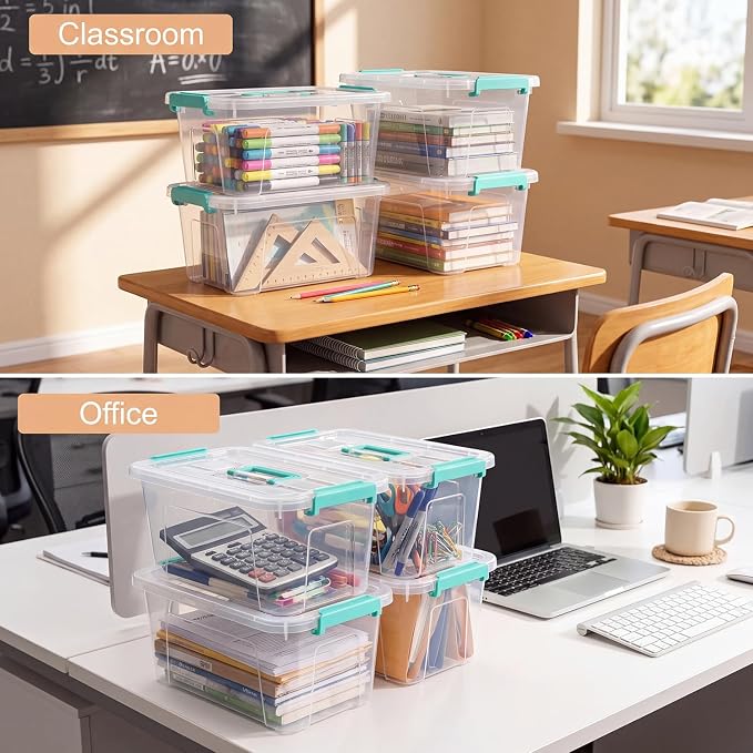 Storage Bins with Lids,7Qt Clear Stackable Storage Containers With Lids Buckle Latches.Perfect for LEGO, Crafts, Office Supplies, and Dorm Room Organization,6-Pack