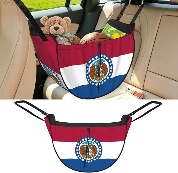 Missouri State Flag Car Seat Organizer-Backseat Storage Bag for Travel | Waterproof Durable. Holds Snacks Gear Essentials. Fits Most Cars.