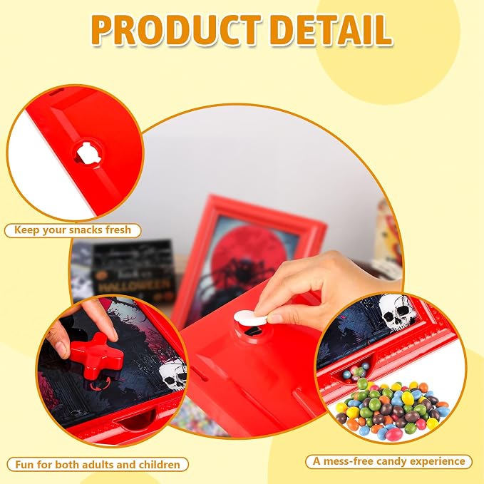 Candy Dispenser Picture Frame, Wall-Mount & Tabletop Gumball Machine with Multiple Designs for Candy, Nuts, Treats, Interactive Home and Office Decor (Spider, Red)