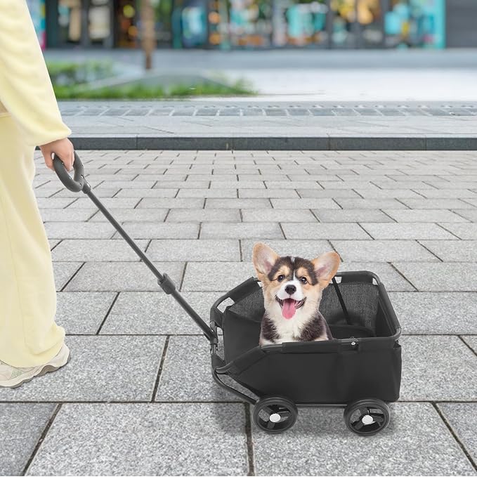Dog Stroller, Portable Folding Dog Cart with 4 Wheels, Pet Stroller for Small Dogs Cats up to 16.53 LBS Pet Carrier Cart Cart with 360° Rotatable Handle for Travelling Shopping Walking Playing (Black)