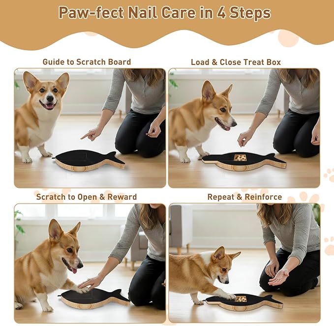 Vivifying Dog Nail Scratch Board with Treat Drawer, Stress-Free Nail Filing Tool for Dogs, Alternative to Clippers for Front Paw Nails, Interactive Training Scratch Pad with Extra Sandpaper