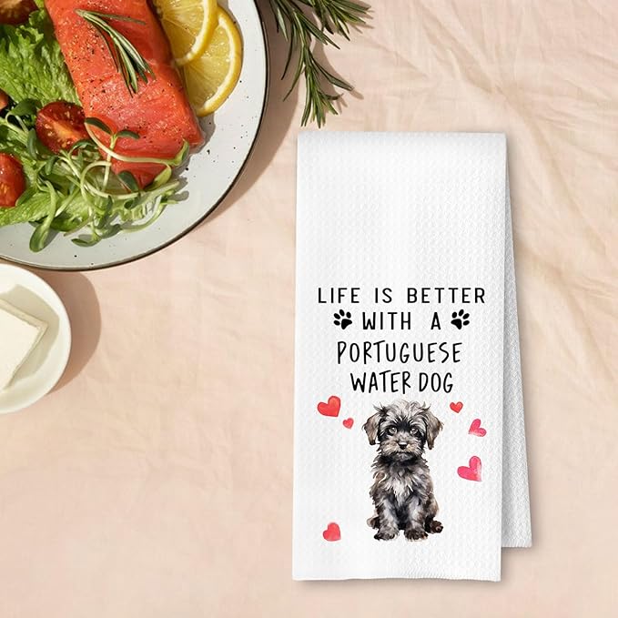 Portuguese Water Dog Kitchen Towels, Portuguese Water Gifts for Women Dish Tea Towels for Kitchen Decor, Dog Lovers Gifts Decorative Hand Towel for Bathroom, 16x24 Inches