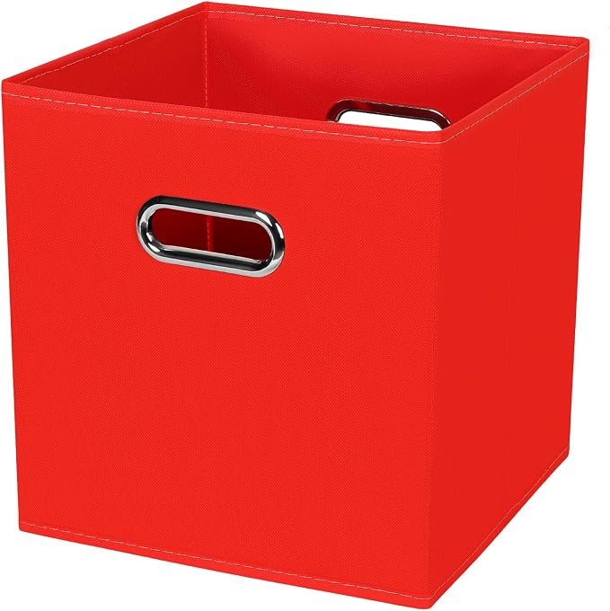 Black Foldable Storage Cubes Bins , Fabric Storage Box Cubes Organizer Baskets with Dual Handles for Home Organizer (Red)