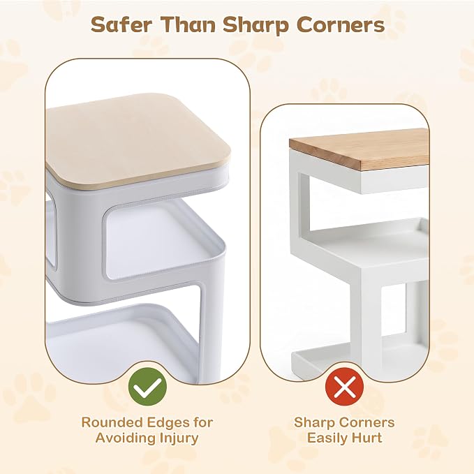 EUREKA ERGONOMIC Side Table Cat Beds, Square End Table with Cat House, Metal Nightstand with 3 Tier Storage, Modern Side Table End Beside Table for Living Room Bedroom Indoor, Easy Assembly, White