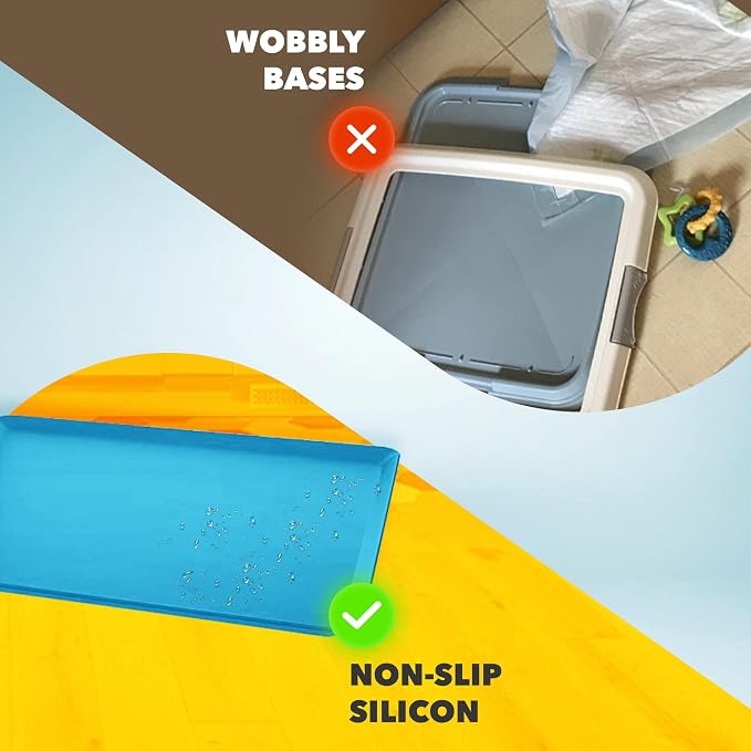 Dog Pee Pad Holder - Fits Up to 24” x 24” Pee Pad - 1 Pack - Dark Blue | Stable Grip, Raised Edges, Quick-Wipe Silicone Surface Dog Potty Tray Holder for Indoor Flooring Protection