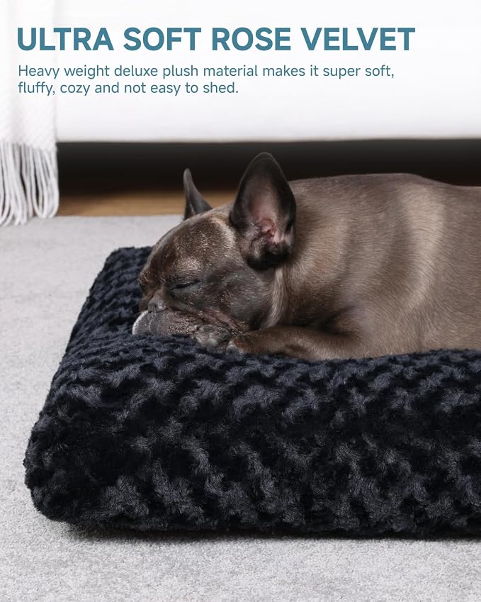 KSIIA Washable Dog Bed Medium Size Dog Crate Bed Pet Mat 29"x21" Black | Deluxe Plush Comfy Kennel Pad, Anti-Slip Bottom,Deep Sleeping Mat for Medium Dogs,Machine Washable for Easy Cleaning