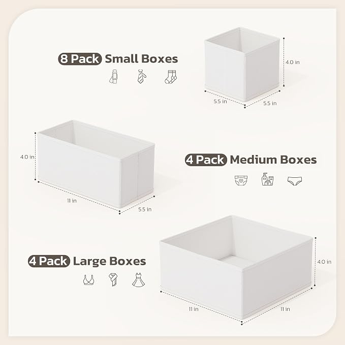 Drawer Organizer, 16 Pack Baby Dresser Organizer for Nursery, Foldable Closet Organizers and Storage Dresser Dividers for Clothes, Socks, Scarves, Ties (White)