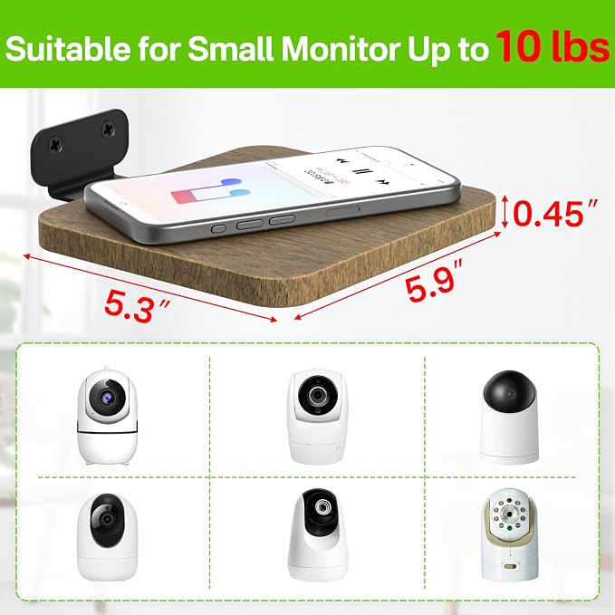Aiweiwa 2 Pack Security Camera Shelf Wood Floating Mount with Cable Reserved, Universal for Better View in Bedroom, Bathroom, Kitchen, Living Room Wall Deck