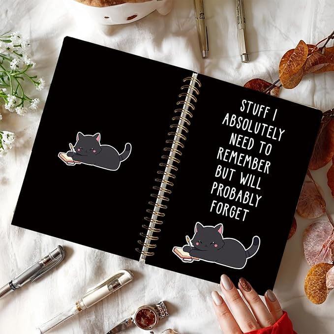 LIANGW Funny Black Cat Spiral Notebook Journal | Black Cat Lovers Gifts Journal for Writing,Pet Cats Mom Lady Owner Gifts,Cats School Office Stuff Supplies,5.5x8.3 Inch
