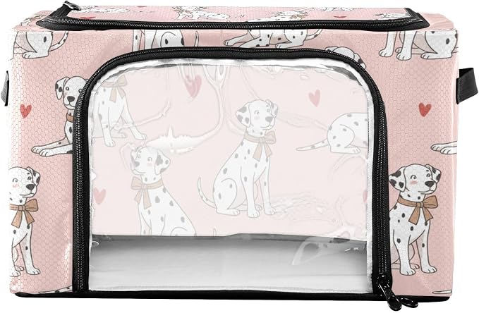 Cute Pets Dogs Pink print Under Bed Storage Containers with Double Zipper Openings, Foldable Clothes Storage Bins with Clear Window and Handles for Comforters Blankets Bedding