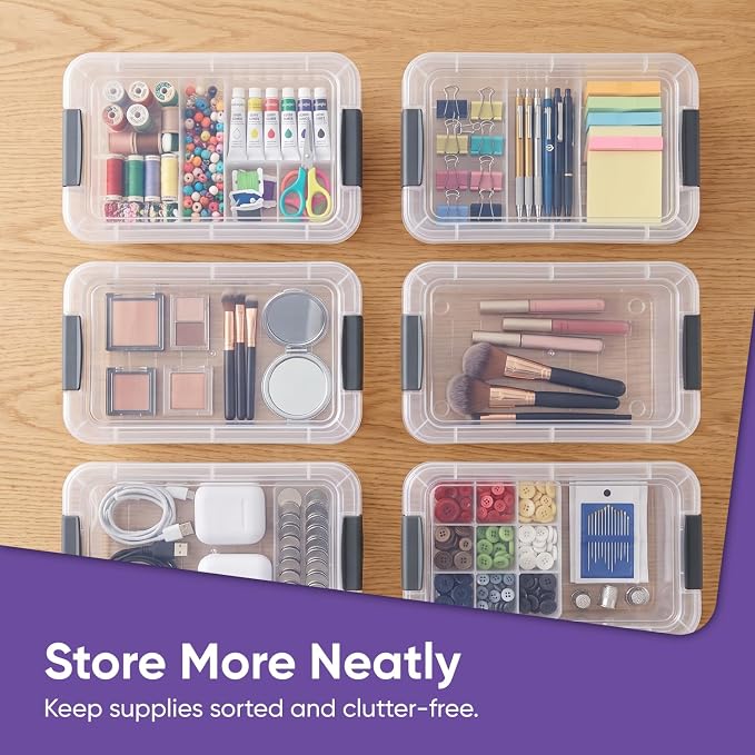 Superio Clear Storage Boxes with Lids, 3.5 Quart Plastic Container Bins for Organizing, Stackable Crates, BPA Free, Non Toxic, Odor Free, Organizers for Home, Office and Dorm, 5 Pack