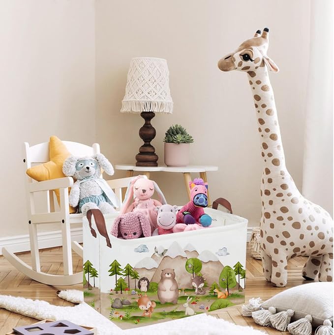 Sanjiaofeng Rectangular Forest Animals Kids Laundry Basket Animal Hamper for Nursery Waterproof folding Kids Storage Basket Woodland Animals Room Decor Books Box Gift Baskets(Mountain animal)