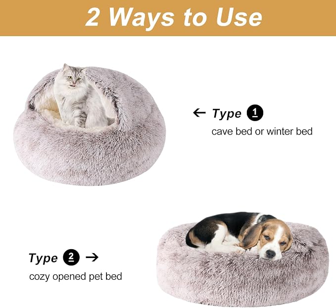 Dog Beds for Small Dogs, Cat Bed Cave, Washable Cute Cat Bed, Cozy Nook Pet Bed for Dogs or Cats, Anti-Slip Puppy Bed Fits up to 12 lbs Pets(Coffee, 20" x 20")