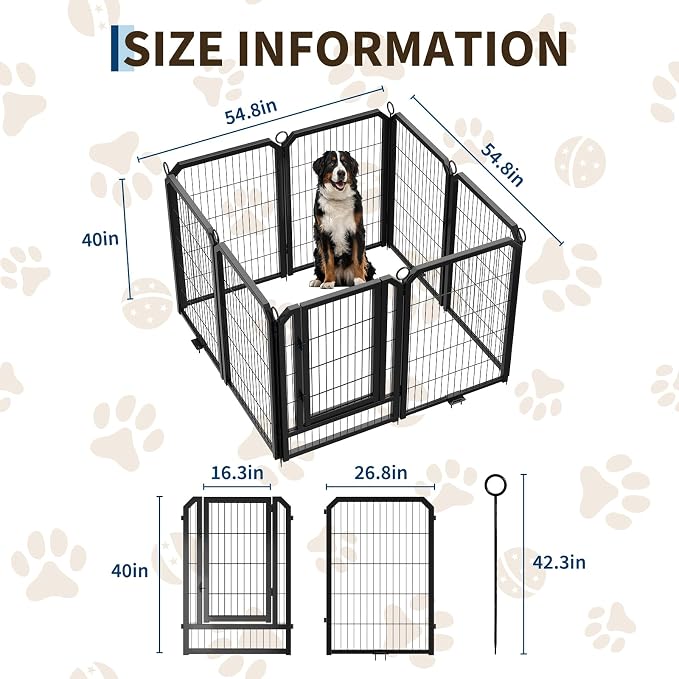 Small Dog Playpen Indoor, 40 Inch 8 Panels Metal Pet Playpen with Door, Portable Foldable Puppy Fence for Indoor Outdoor Use, Yard, RV Camping, Training Pen, Expandable Exercise Enclosure